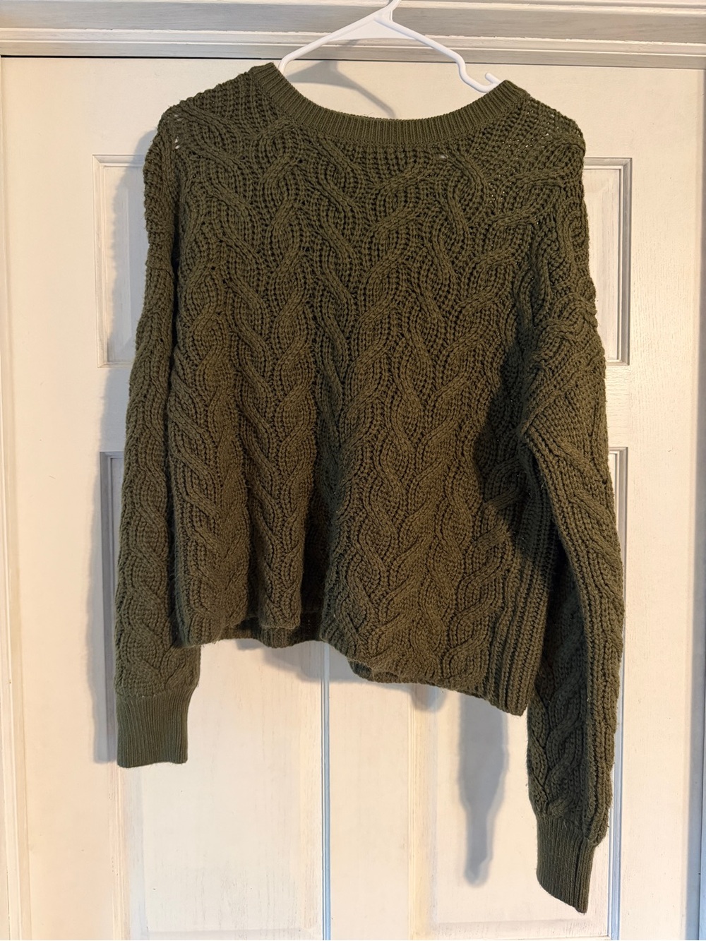 Olive Cable Knit Women's Sweater - Classic Crewneck